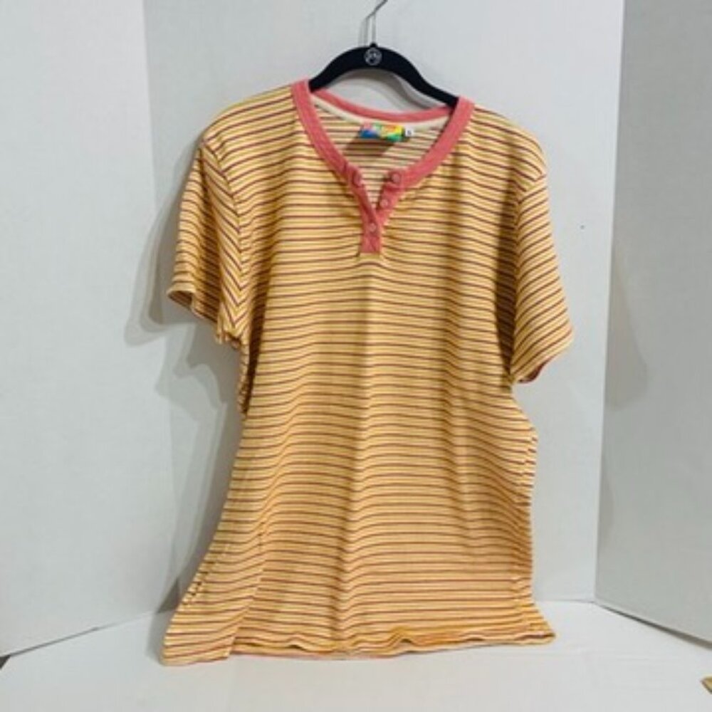 Big Bud Mens Size Large Striped Short Sleeve Pullover Cotton Shirt